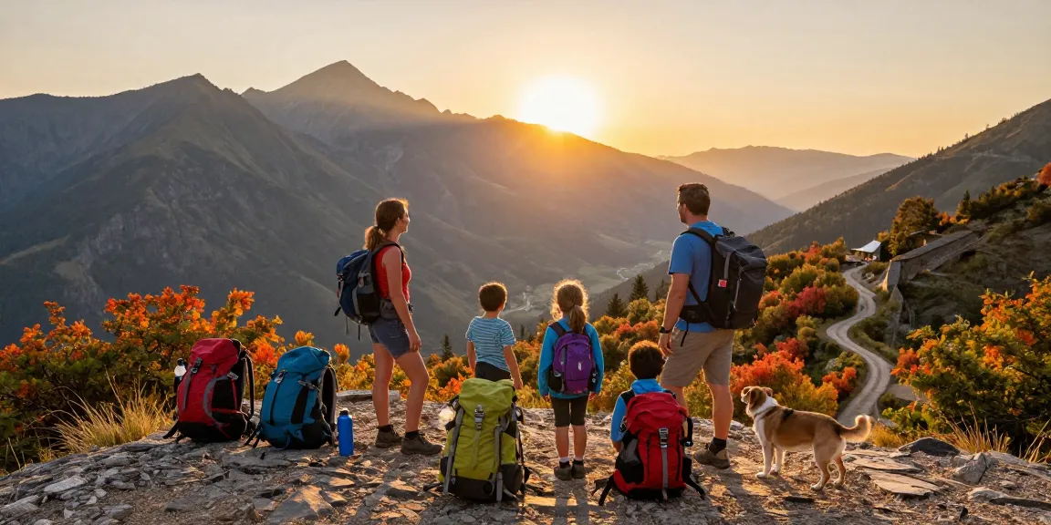 Family adventure at mountain overlook, enjoying mantra88 outdoor experiences together at sunset.