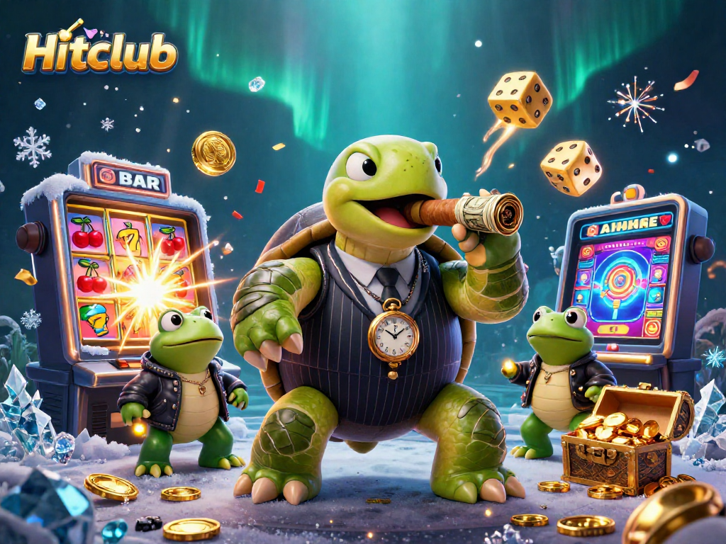 Hitclub's massive snapping turtle and bullfrog enforcers dominate the casino floor in a thrilling 3D scene.