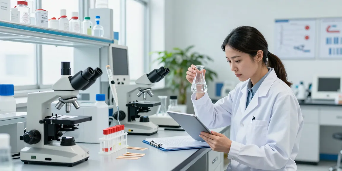 BPC 157 side effects research with a scientist examining buccal strips in a modern lab.