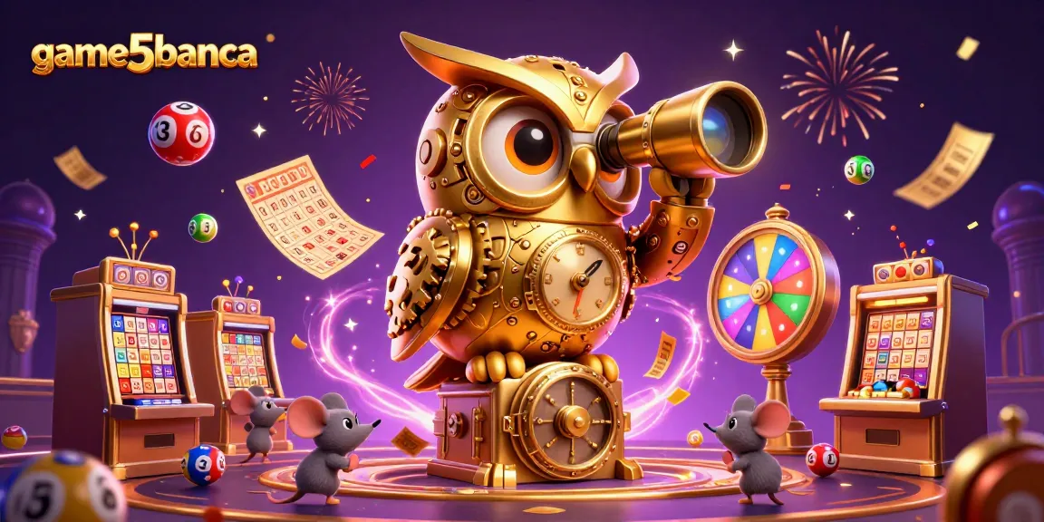 Experience the excitement of game5banca with a vibrant owl overseeing a casino scene filled with dynamic elements.