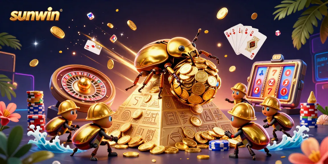 Experience excitement and winnings at sunwin with golden treasures rolling in a dynamic 3D casino scene.