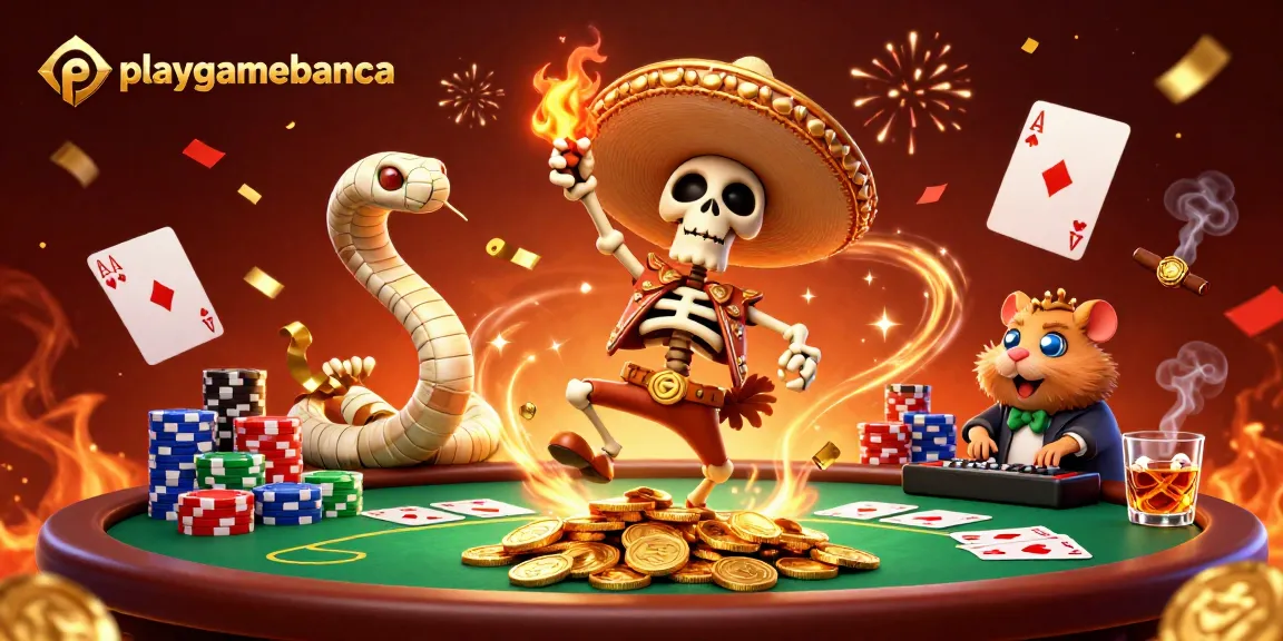 Experience thrilling wins with playgamebanca in a vibrant casino scene featuring unique characters.