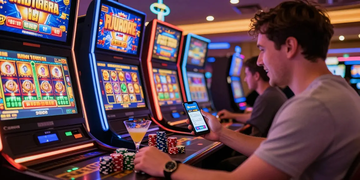 Exciting online gambling scene featuring 'slot gacor' gameplay and a celebrating player in a vibrant virtual casino atmosphere.