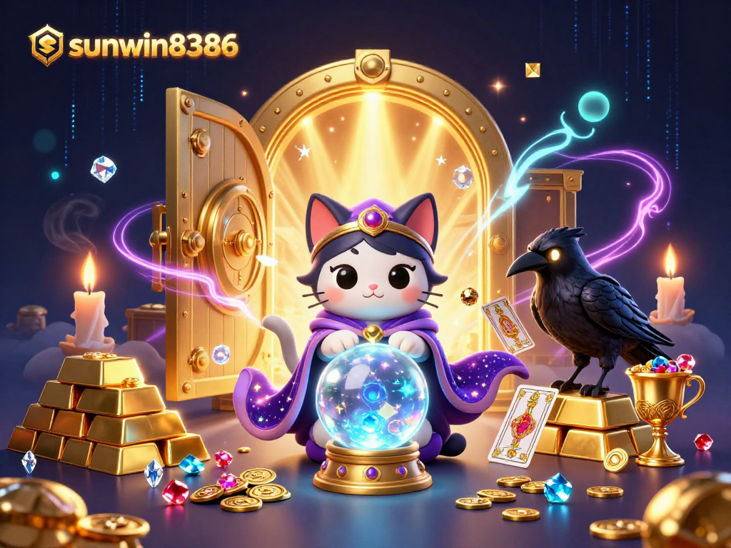 Win big at sunwin8386 with our captivating digital casino scene featuring mystical elements.
