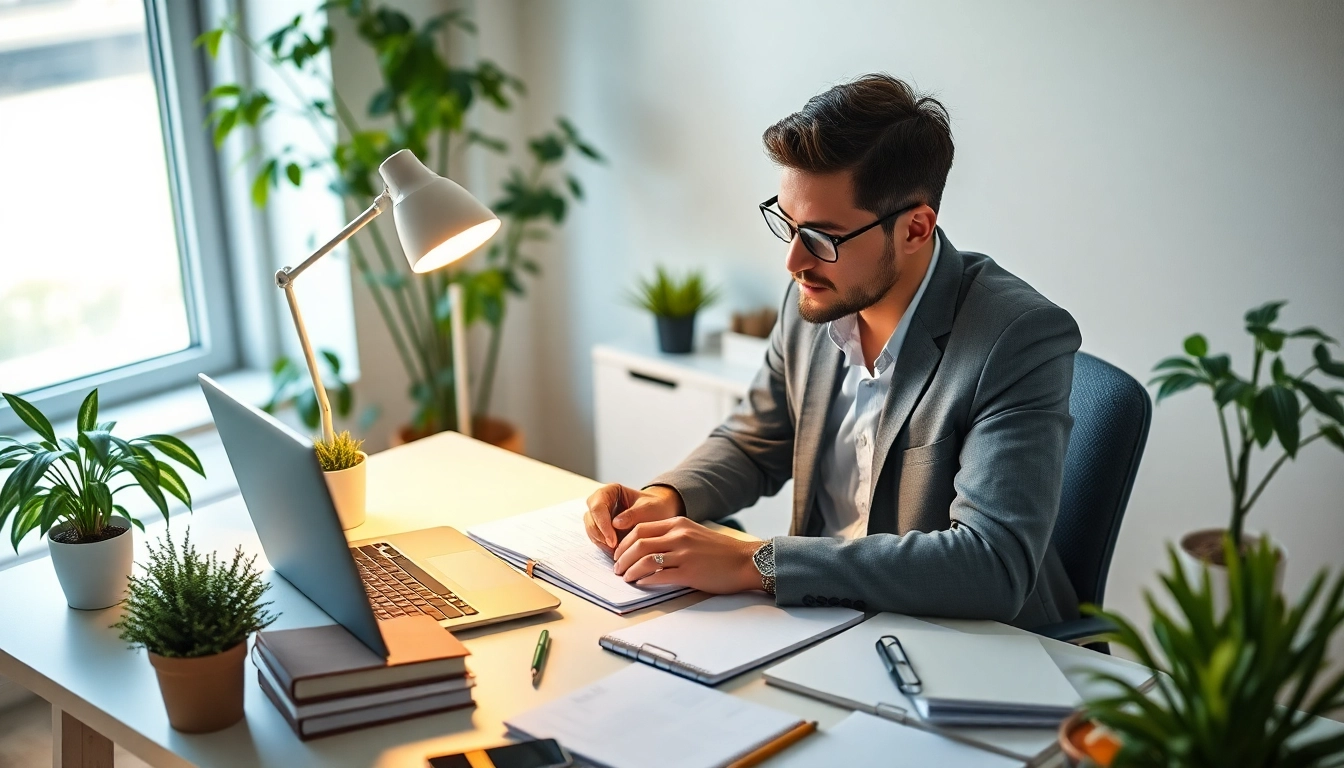 Enhance Your Most Productive Life with a focused individual in a well-organized workspace.