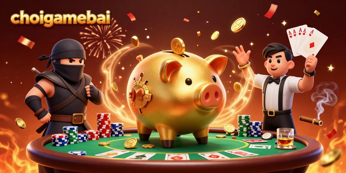 Experience thrilling poker action with choigamebai's dynamic 3D casino illustration featuring vibrant characters.