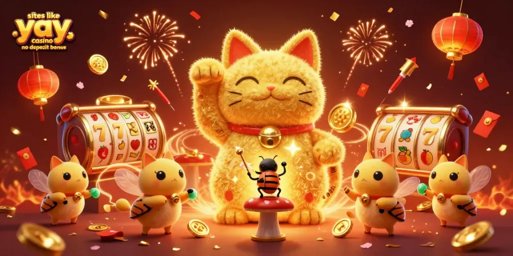Explore sites like yay casino no deposit bonus through vibrant casino symbols and cheerful characters.