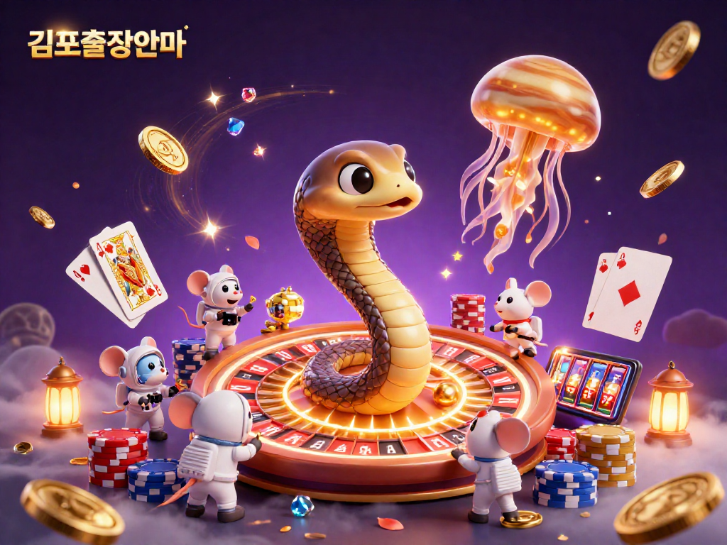 Place your bets with 김포출장안마 as a snake roulette spins in a cosmic casino scene.