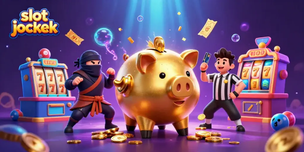 Memenangkan slot jackpot yang menggiurkan dengan ilustrasi karakter 3D dalam kasino yang penuh warna.