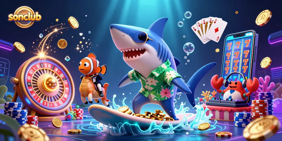 Experience thrilling gameplay at sonclub with an engaging underwater casino scene filled with gold coins, lively characters, and gaming elements.