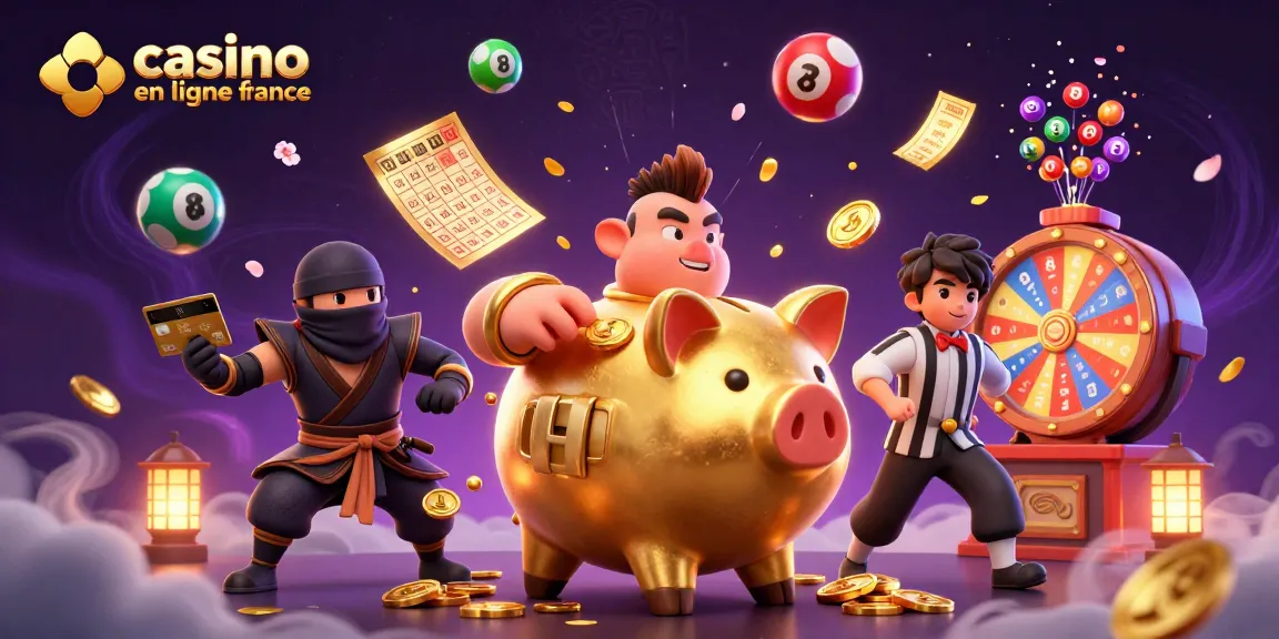 Illustration dynamique du casino en ligne France, avec un sumo et un combattant, entourés de loteries colorées.