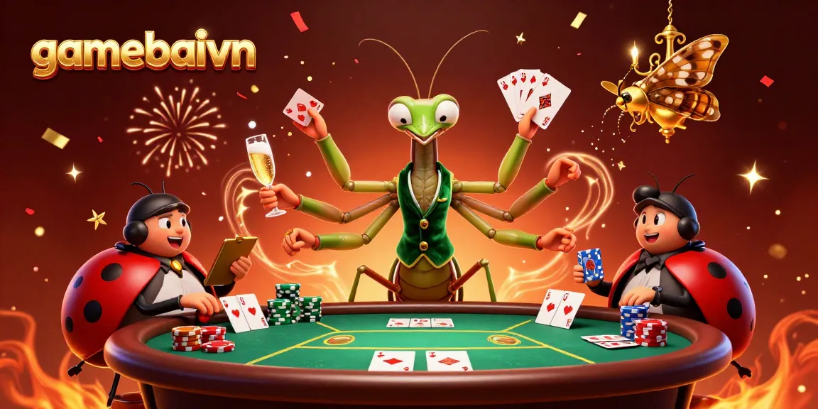 gamebaivn brings thrilling poker action to life with vibrant characters and elements in this dynamic illustration.