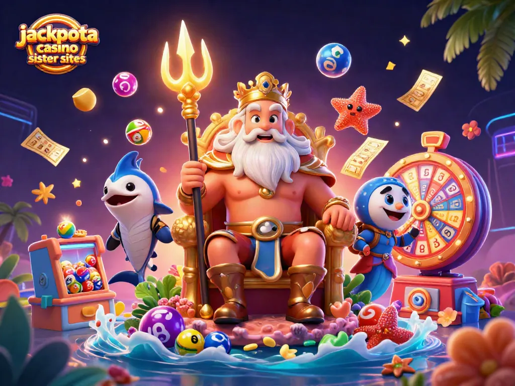 Experience the exciting world of jackpota casino sister sites with Neptune amidst vibrant gaming elements.