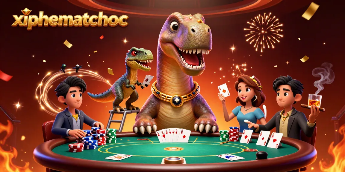 Experience xiphematchuoc magic as a giant brontosaurus watches the poker action unfold.