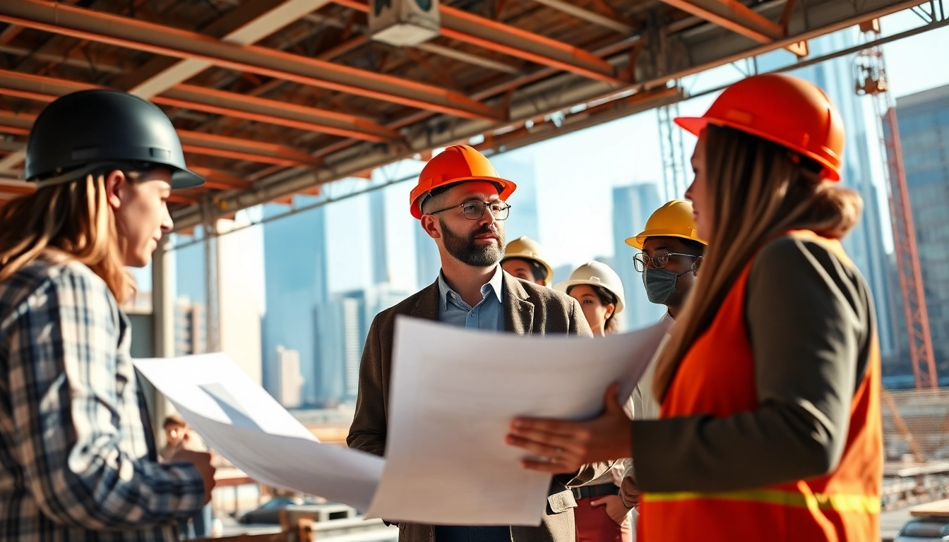 New York City Construction Manager coordinating a project at a busy construction site.