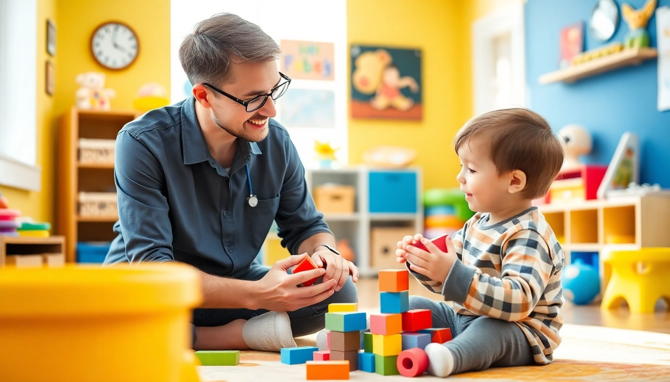 Engaging scene of ABA therapy in Brighton with a therapist supporting a child during a session.