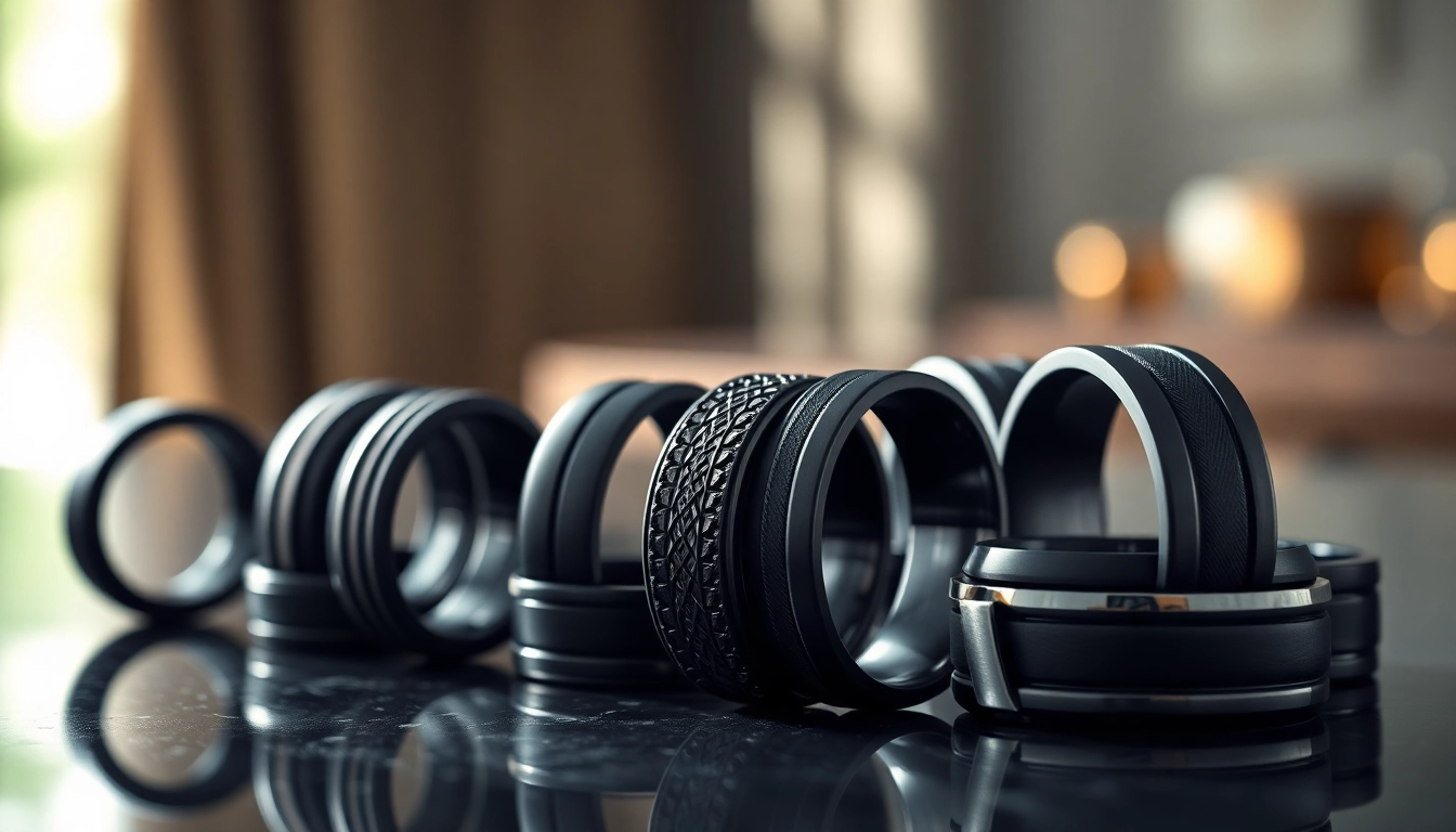 Showcasing exquisite black wedding rings for men with unique designs and luxurious finishes.