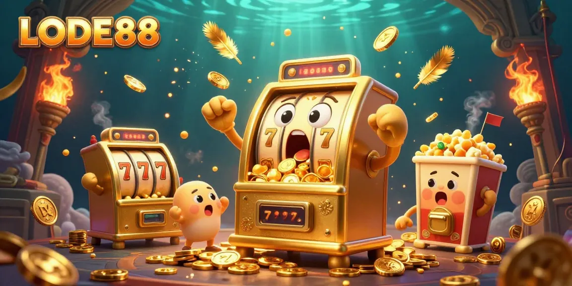 Experience the LODE88 jackpot excitement with golden slot machines and vibrant casino elements!