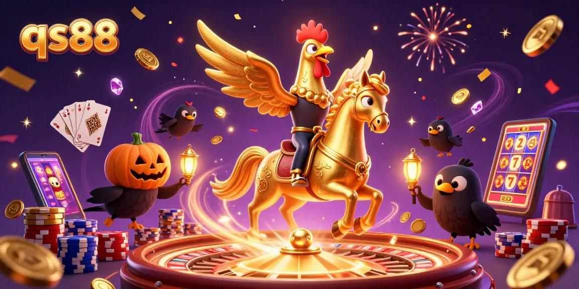 Experience the excitement at qs88 with a golden rooster, magical coins, and casino games in vibrant 3D.