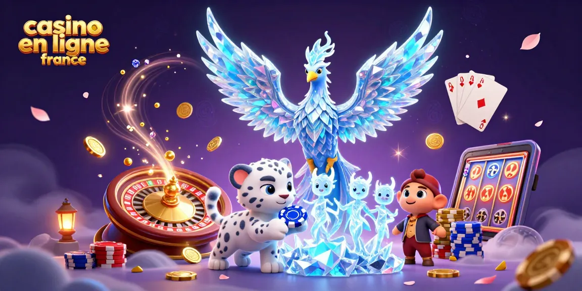 Découvrez l'animation magique d'un casino en ligne France avec un phénix de glace et des gemmes scintillantes.