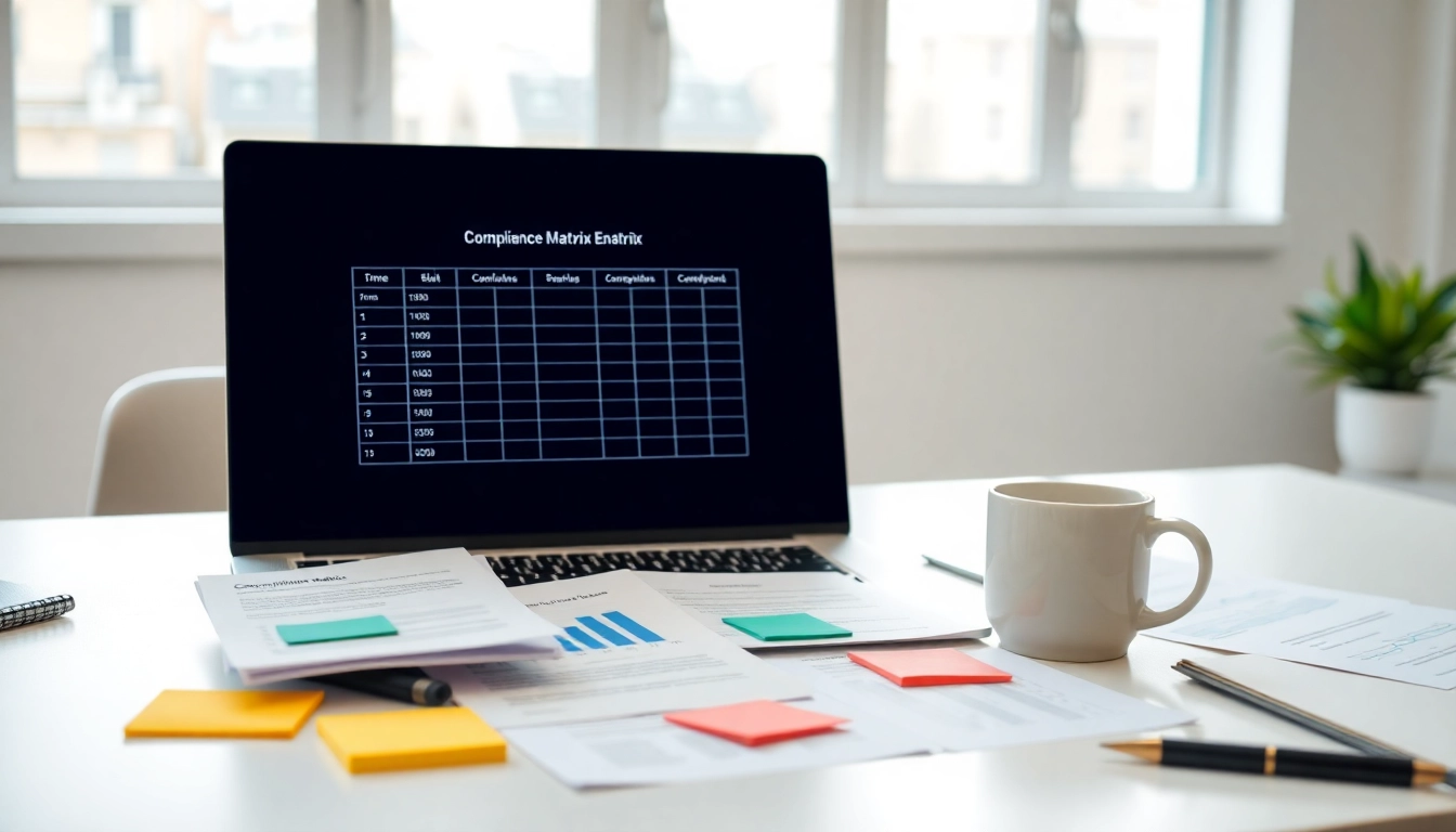 Utilizing a compliance matrix generator tool on a modern office desk for streamlined proposal management.