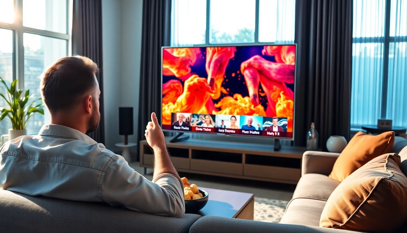 Experience the best options to buy iptv subscription in US in a cozy modern living room with vibrant content.
