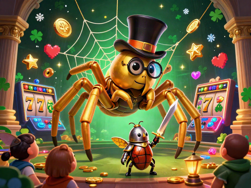 Experience the excitement of Slot Zeus with vibrant slot machines and charming characters in a dazzling casino scene.