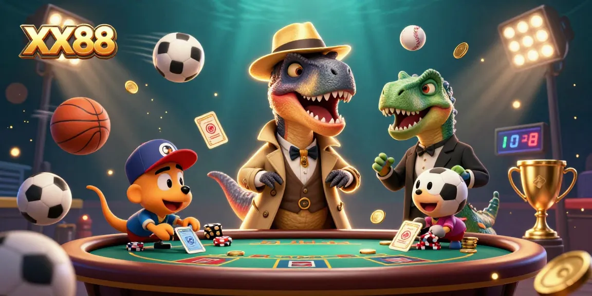 Experience thrilling gaming action at XX88 with a velociraptor card counter, stegosaurus pit boss, and dynamic sports elements.