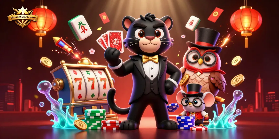Engage with thosantienthuong as a stylish panther deals cards amidst vibrant casino elements.