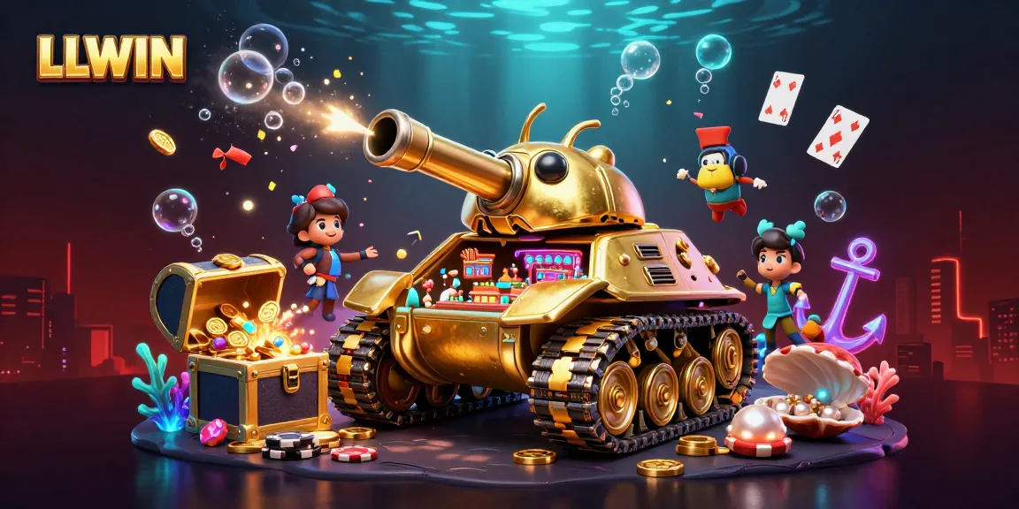 LLWIN's golden beetle tank casino bursting with treasures and gaming excitement in a vibrant underwater scene.