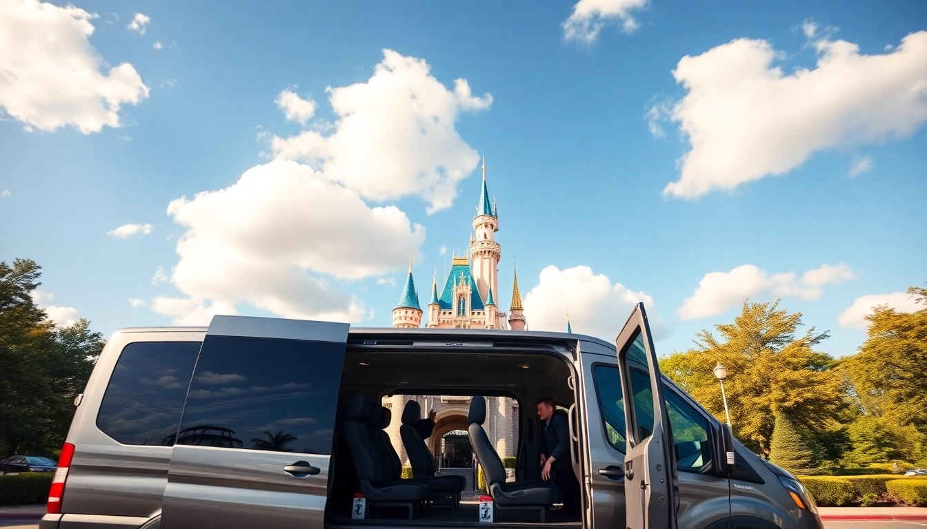 Beauvais Airport to Disney Transfer showcasing a shuttle vehicle in front of Disneyland Paris.