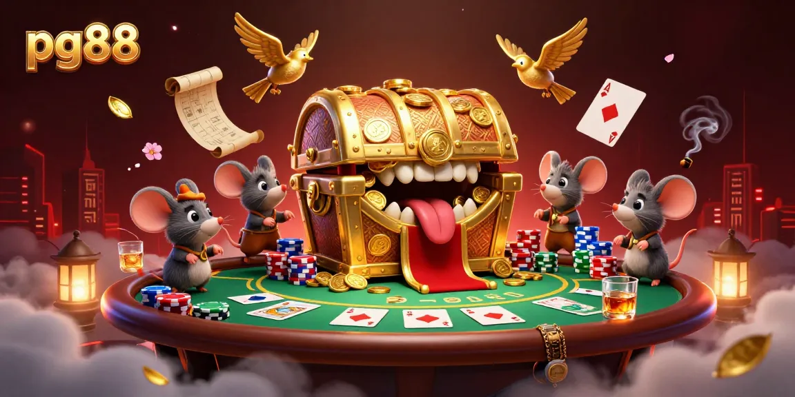 Experience high-stakes action at pg88, featuring poker chips, gold coins, and dynamic gameplay.