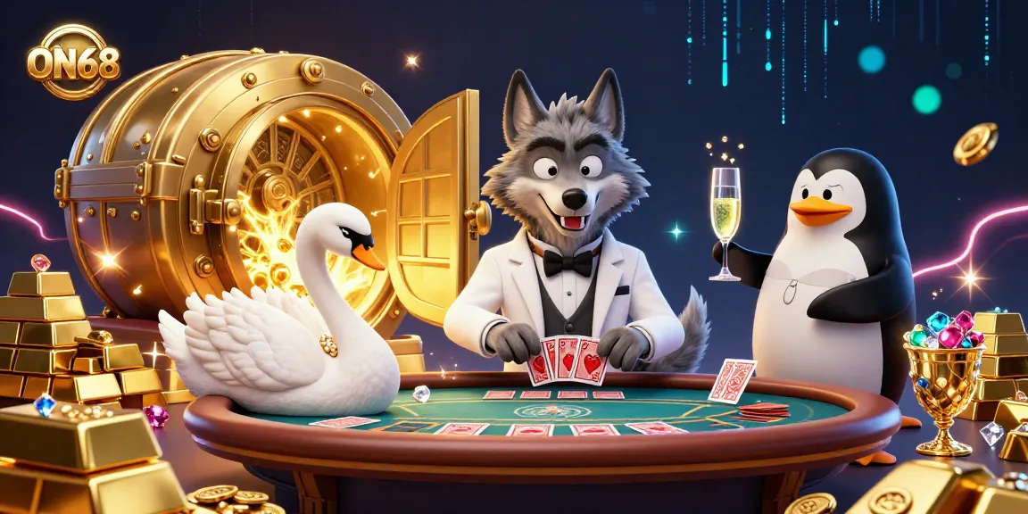 Experience the thrill of winning at ON68 with vibrant characters and casino elements in an exciting scene