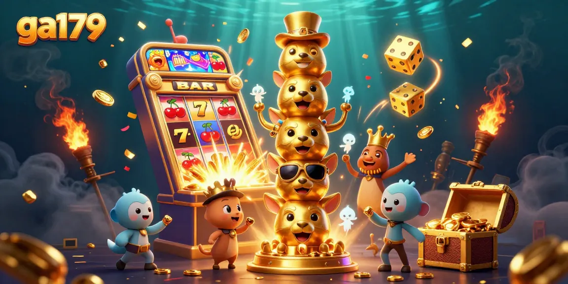 Spin the ga179 jackpot with a vibrant, dynamic 3D casino illustration featuring exciting game elements.