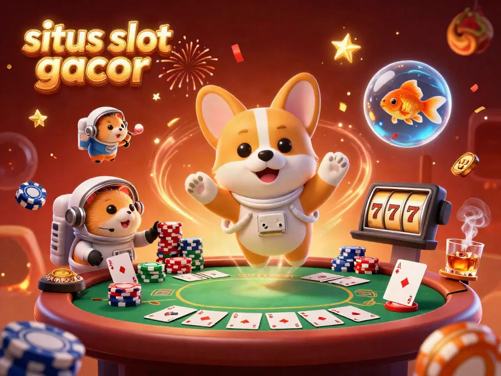 Experience the excitement of situs slot gacor with a floating corgi and intergalactic casino setting.