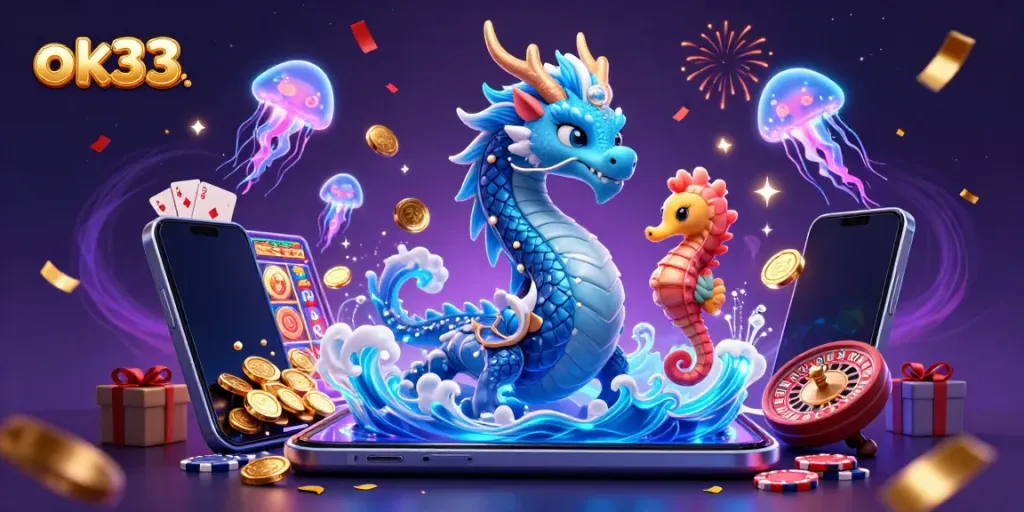 Engage in thrilling gameplay action with ok33 featuring a vibrant casino scene and dazzling characters.