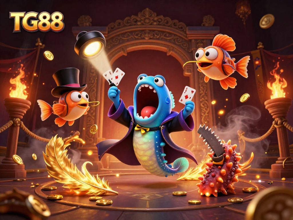 Experience thrilling magic at TG88 with a deep-sea eel magician and anglerfish spotlighting casino fun.
